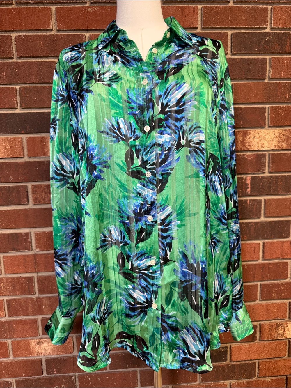 Banana Republic Green Tropical Floral Dillon Shirt Size Large